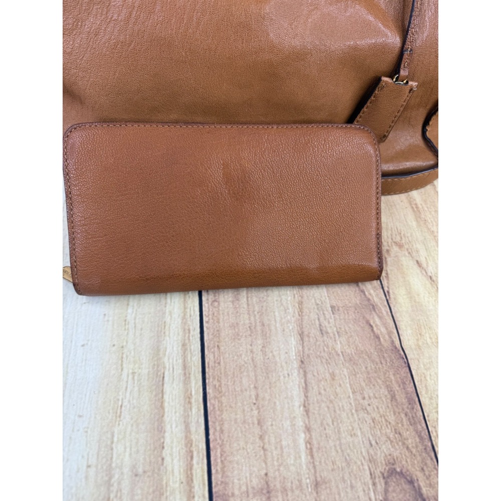 Michael Kors Hamilton Tan Leather Tote Bag and Matching Wallet Set Gold Hardware - Picture 12 of 16